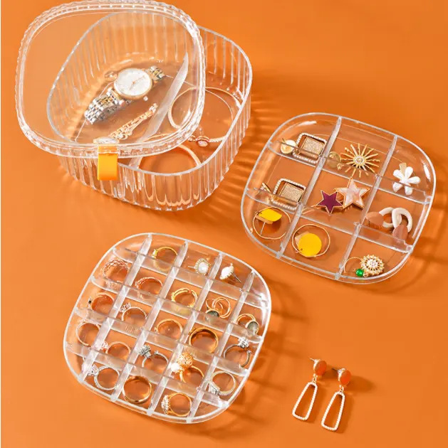 Portable Jewelry Box Necklace Case With Lid Isolation Class 3 layer Clear Big Plastic Organizer travel Portable Ring storage Box