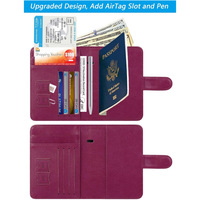 Porte-passeport avec emplacement pour stylo et emplacement pour localisateur GPS, pochette pour carte d'identité, étui pour carte d'identité, portefeuille de voyage, portefeuille pour passeport