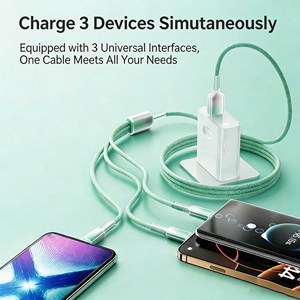 AWELL 65W 3-in-1 Fast Charging <b>Cable</b> Braided Transparent USB <b>Cable</b> 1M - Product Image 3