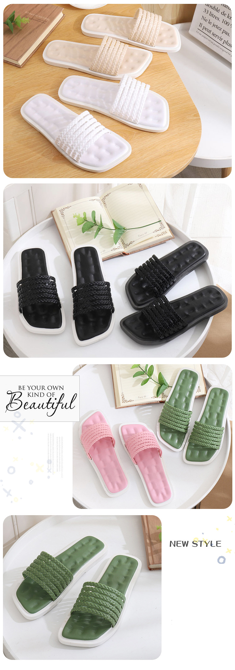 Fashion Slippers Women Casual Home Breathable Flat Shoes Injection PVC Slides Sandals