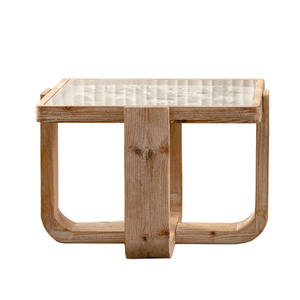 <b>Solid</b> <b>Wood</b> Coffee <b>Table</b> Glass <b>Top</b> Distressed Finish Small Apartment Living Room Side <b>Table</b> H2487 - Product Image 4