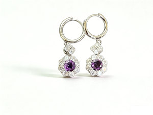Boucles d'oreilles pendantes en argent sterling S925 avec améthyste naturelle, motif floral, pierre précieuse violette, cadeau de bijoux pierre de naissance de février - Product Image 4
