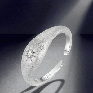 Bague étoile en argent sterling 925, ajustable, finition brossée, bijoux fins pour femmes, style vintage, bande ouverte, cadeau - Product Image 3