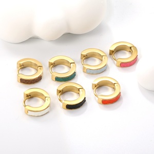Classic Women 18k Gold Plated Jewelry Waterproof Geometric Stainless Steel <b>Earrings</b> Wholesale <b>Opal</b> Inlay huggies Hoops Earings - Product Image 5