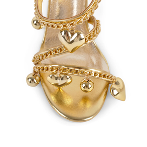 Sandales à talons hauts pour femmes avec pendentif en forme de cœur en chaîne spirale dorée - Product Image 6