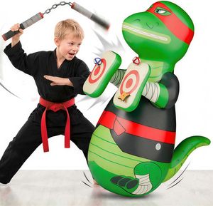 Green Karate Dinosaur <b>Inflatable</b> Punching Bag for Kids Training and Active Play - Product Image 1