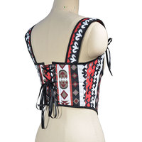 Top Corsé Étnico Tribal para Mujer con Estampado Geométrico Sexy, Bustier Corto con Tirantes de Lazo, Ideal para Festivales