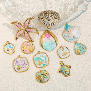 Degradado Marino Dorado | |   Dijes de Acero Inoxidable con Baño de Oro de 18k y <span class=keywords><strong>Esmalte</strong></span> para la Fabricación de Joyería DIY | |   Impermeable e Hipoalergénico - Product Image 4