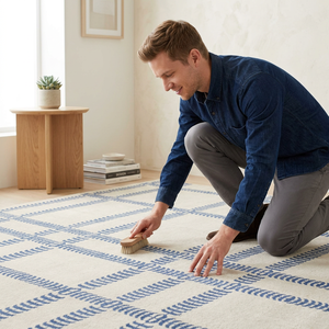 Alfombra a cuadros azul y crema, alfombra rectangular geométrica moderna para sala de estar, habitación de niños y adultos - Product Image 2