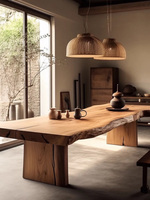 Table en bois massif de grande taille, style Wabi-Sabi, bureau de réunion antique, table à thé, salle à manger, hôtel, long bureau de négociation, assemblé
