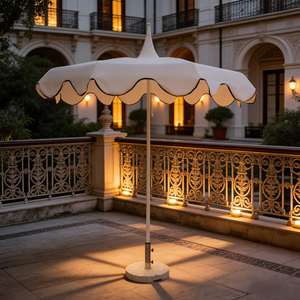 ร่มกันแดดทรงเจดีย์วินเทจสุดหรู - ร่มกันแดดลายทางสีขาวพิมพ์ลายตามสั่ง สำหรับสวนและลานบ้านวิลล่าระดับไฮเอนด์ - Product Image 1