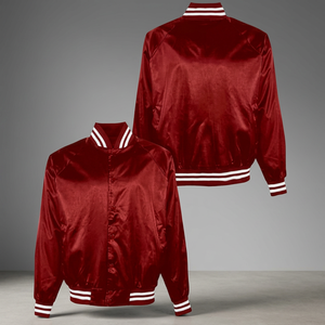 Veste universitaire rouge unisexe, style preppy, fermeture éclair, couleur unie, matière polyester, vêtement d'automne, coupe classique, col rabattu - Product Image 3