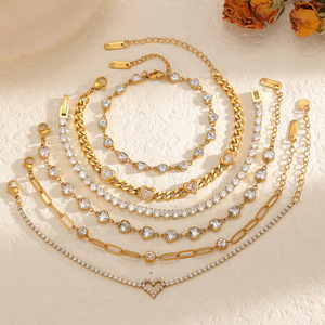 Pulsera de Diamantes para Mujer, Chapada en Oro de 18k, Acero Inoxidable, Corte Corazón, Incrustada con Diamantes, Joyería para Uso Diario - Product Image 3