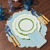 Napperons en lin bleu clair festonnés avec bordure brodée à pois, style vintage français, en tissu, diamètre 400 mm, non toxiques, lavables