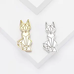 Fashion smooth stainless steel laser engraving fox brooches lapel pins baby clothes accessories