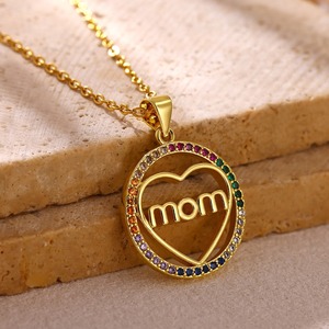 18K Gold Plated Rainbow Zirconia Round Heart Mom Pendant Necklace Mother Day Jewelry <strong>Gifts</strong> for Women Mother <strong>Wife</strong> <strong>Birthday</strong> <strong>Gift</strong> - Product Image 2