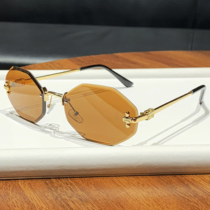 Irregular Polygonal Frameless <b>Sunglasses</b> Metal Gold UV400 Women Fashion Retro Sun Protection - Product Image 2