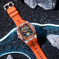 Montre sport orange style RM pour homme, logo personnalisé, squelette, automatique, mécanique, montre-bracelet, montre homme, étanche
