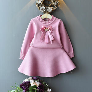 Ropa Infantil de Moda Coreana al por Mayor, Ropa para Niñas, Ropa de Color Puro, Suéter, Conjuntos de Vestidos de Punto - Product Image 2