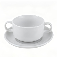 Tasse à soupe en céramique blanche avec soucoupe 280 ml, bol à soupe en porcelaine avec poignées pour servir la soupe, le dessert, restaurant, maison, cuisine