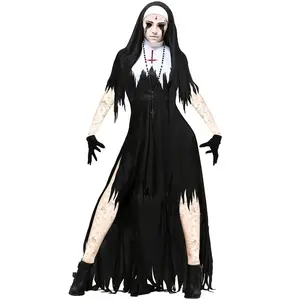 女性性感修女Cosplay服装黑色血腥吸血鬼奇幻连衣裙恐怖万圣节恐怖服装