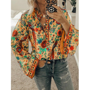 Blusa Fall Fashion Long Sleeve Woman <strong>Plus</strong> <strong>Size</strong> Floral Print Tshirts and <strong>Tops</strong> Turn Down Collar Long <strong>Tops</strong> for Women Blouses - Product Image 5