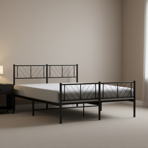 <b>Black</b> Steel Metal Full Size Bed <b>Frame</b> Rectangular Design Bedroom Furniture - Product Image 2