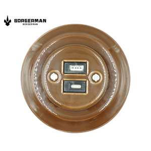 Enchufe de pared montado al ras de cerámica marrón Salida de <span class=keywords><strong>porcelana</strong></span> retro con puertos USB y cargador de energía de Estilo <span class=keywords><strong>Vintage</strong></span> tipo C - Product Image 3