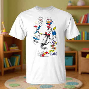 T-shirt The Cat In The Hat pour adulte, col rond en coton, imprimé dessin animé, toutes saisons, rentrée scolaire, remise des diplômes - Product Image 2