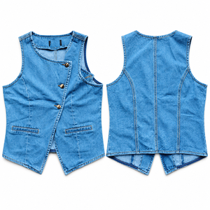 <b>Women's</b> Sleeveless <b>Denim</b> Vest Asymmetric Hem Button Up Casual Blue <b>Waistcoat</b> - Product Image 2