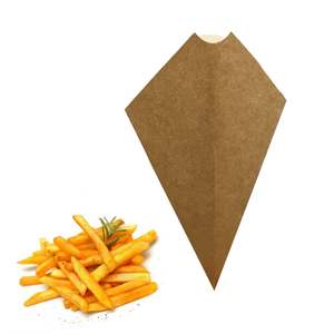 Caja de Embalaje de Papel Kraft Antigrasa para Papas Fritas en Forma de Cono, con Espacio para Condimentos, Personalizable al por Mayor - Product Image 5