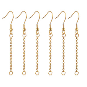 Ear Chain <b>Hook</b> Findings | 18K PVD Stainless Steel Fish <b>Hook</b> <b>Earring</b> Wire with Chain for DIY Jewelry Accessories - Product Image 1