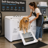 Baignoire de luxe entièrement transparente en acrylique à 360 degrés pour petits animaux, avec filtre anti-cheveux anti-colmatage, porte d'accès et pulvérisateur de robinet pour salle de bain