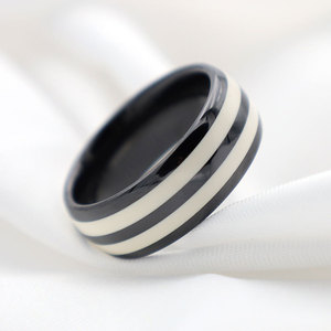 Men's <b>Titanium</b> Steel <b>Ring</b> Geometric Pattern Black White Stripes Fashion Jewelry Gift - Product Image 3