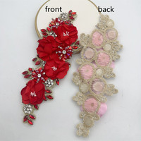 Vente en gros de dentelle à strass 26*10cm, patch décoratif en maille brodée à coudre pour vêtements, accessoires de robe et bricolage