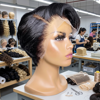 Perruque Courte Bouclée Pixie 13x6 en Dentelle Frontale, Cheveux Humains, Sans Colle, HD Transparente, Pré-Plumée, Ligne de Cheveux Naturelle pour Femmes Noires - Vente en Gros
