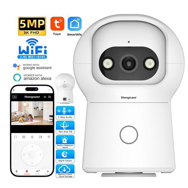 Hongnaer 4/5MP One Click Call Indoor Smart Wireless CCTV PTZ IP Camera Tuya 360 Home Surveillance Security Network WiFi Camera