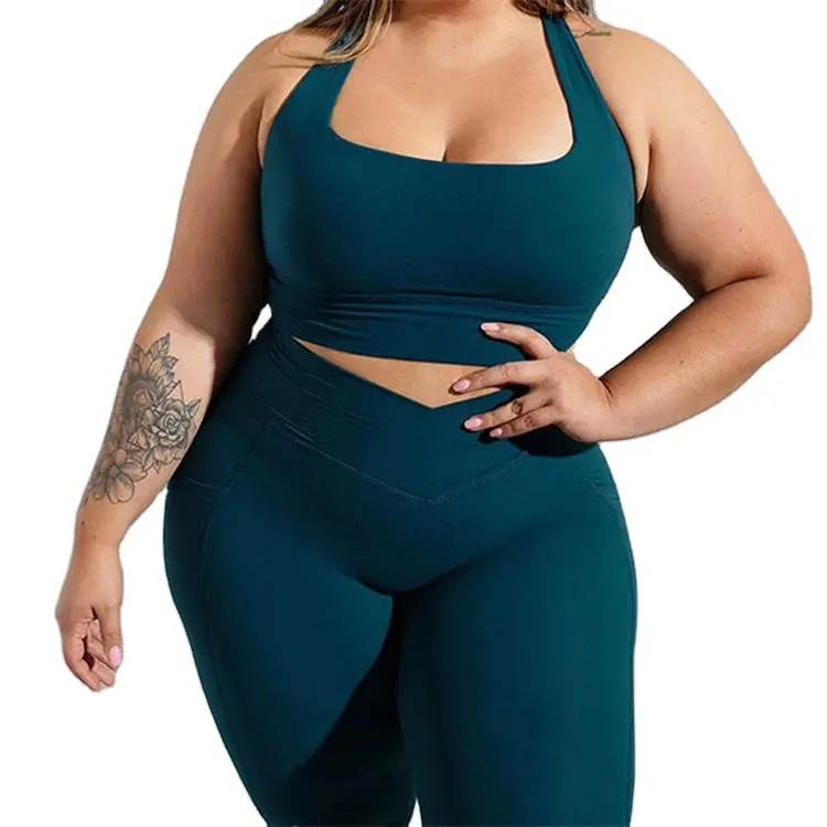 Vêtements de sport personnalisés avec marque privée, vêtements de sport recyclables en élasthanne/nylon, ensemble legging 3XL, ensembles de vêtements d'entraînement grande taille