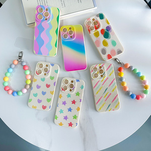 Custodia per telefono con perline Color <span class=keywords><strong>arcobaleno</strong></span> con portachiavi portachiavi con perline per <span class=keywords><strong>iphone</strong></span> 11/12/13/14 portachiavi con custodia per telefono a fiori - Product Image 4