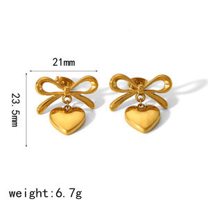 Pendientes colgantes en forma de corazón de aleación de zinc chapados en oro de 18 quilates con diseño de lazo para mujer, joyería de regalo TE6660 - Product Image 2