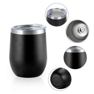 Vaso de Vino con Aislamiento de Doble Pared de Acero Inoxidable de 12 oz con Logotipo Personalizado, Recubrimiento en Polvo con Forma de Huevo, Tapa de Plástico, Apto para Agua Hirviendo - Product Image 2
