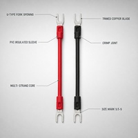 Câble de raccordement à borne fourche SV5-5U, rouge et noir, isolé PVC, cuivre étamé, vis M5, 5,5 mm², borne de batterie OEM