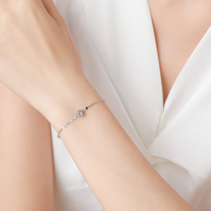 Pulsera de Cadena con Circonita Azul Cuadrada de Plata de Ley S925 para Mujer - Regalo de Aniversario, Versión de Cobre Personalizable - Product Image 2