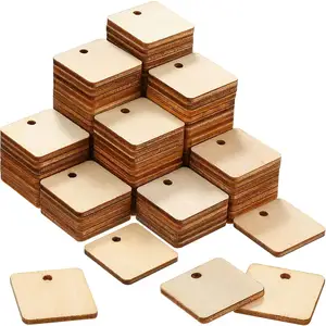 100 Pieces 1*1inch Wood Tags for Craft Square Blank Unfinished Wooden Tag with Hole FOR arts and craft