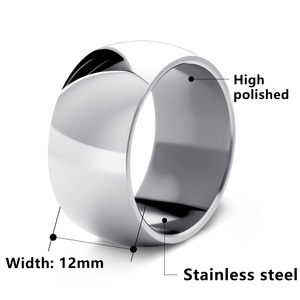 Bague en acier inoxydable lisse de 12 mm de large, style hip-hop punk pour homme, tendance, vente en gros, trois couleurs, bague punk - Product Image 4