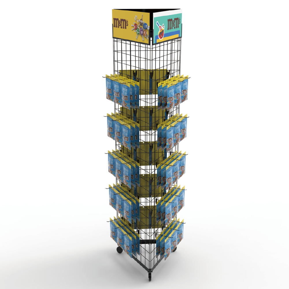 Apache Metal Three Sided Movable Grid Hook Floor Display Rack Stand for Supermarkets — view 2