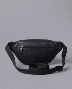 Sac banane unisexe noir en cuir véritable léger à motif géométrique avec fermeture éclair, très résistant, taille unique pour usage quotidien - Product Image 2