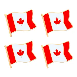 Alfileres de solapa con bandera canadiense, esmalte dorado duro, regalos de vacaciones, venta al por mayor