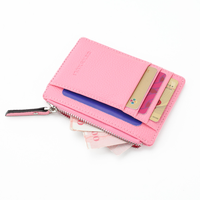 Dompet pendek kulit PU pria wanita, dompet kecil ritsleting saku koin ramping Mini Ultra tipis pemegang kartu Bank