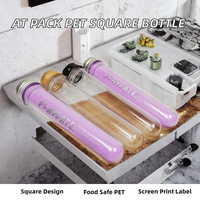 Bouteille carrée à fond plat en PET de qualité alimentaire avec bouchon à vis et impression sérigraphiée pour café, jus, bonbons, confiseries, sucre
